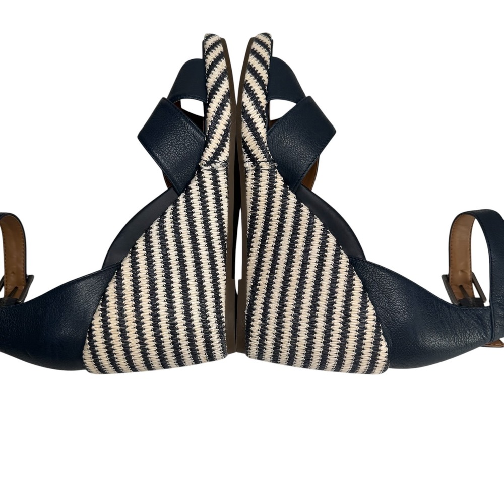 Vionic Marina Wedge Sandals Womens 8 Navy Blue Striped Adjustable Ankle Strap - Picture 5 of 10